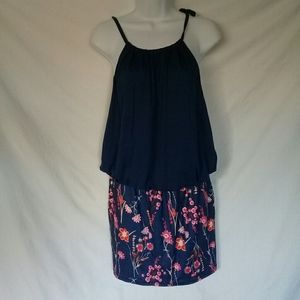 New 1pc tie neck dress navy with flowers size 2X